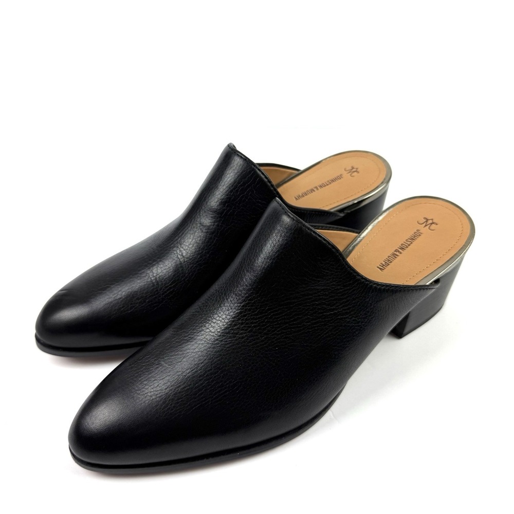 Johnston & Murphy Charlotte Mules 10 Black Leather Slip On Pointed Shoes NEW